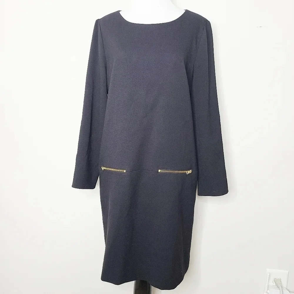 J. Crew Black Long Sleeve Zip Dress With Faux Leather Details 8